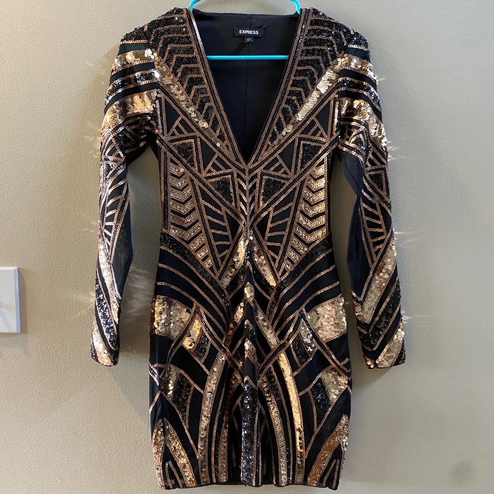 Express Sequin Long Sleeve Dress